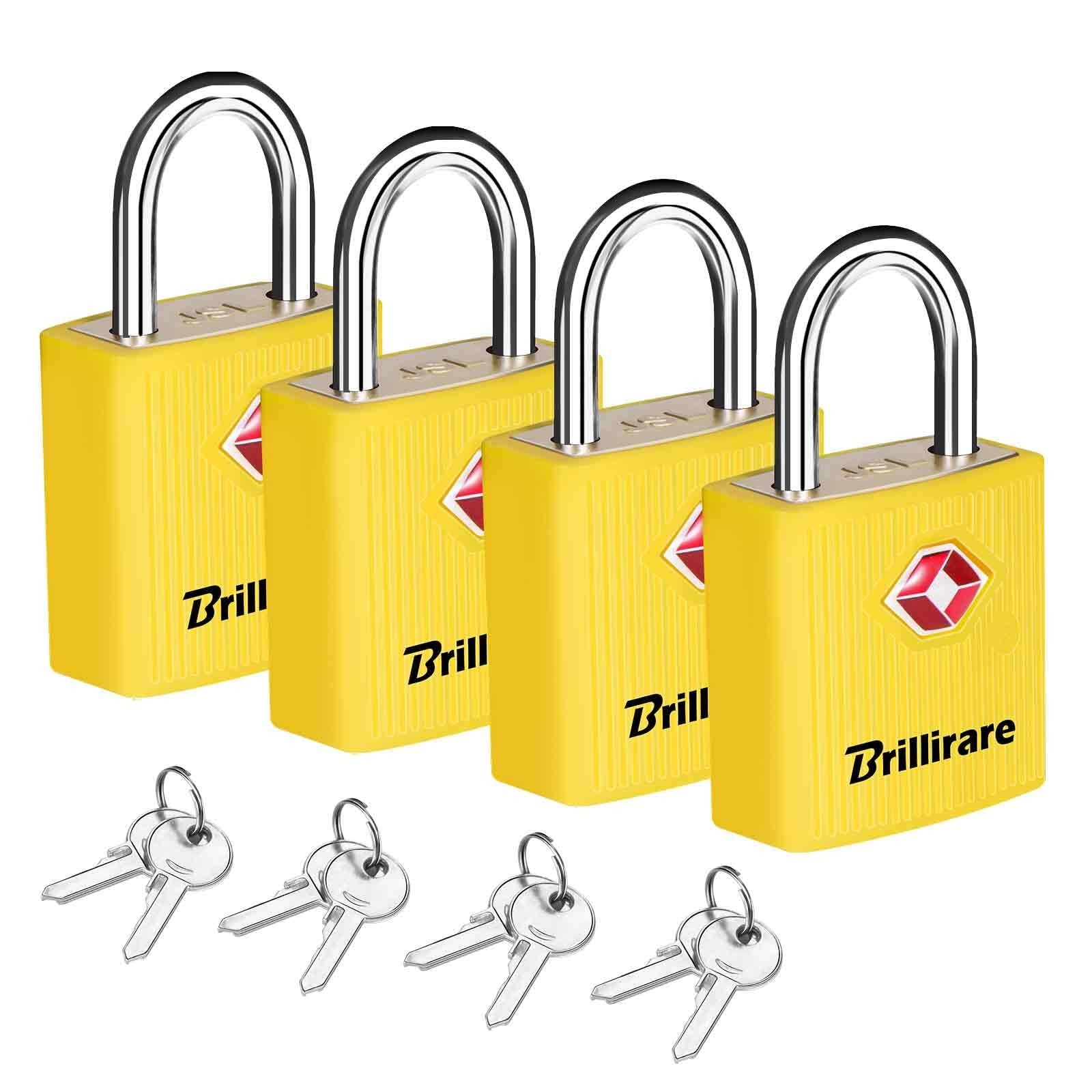 BRILLIRARE 4 Pack TSA Approved Luggage Locks with Keys, Travel Yellow