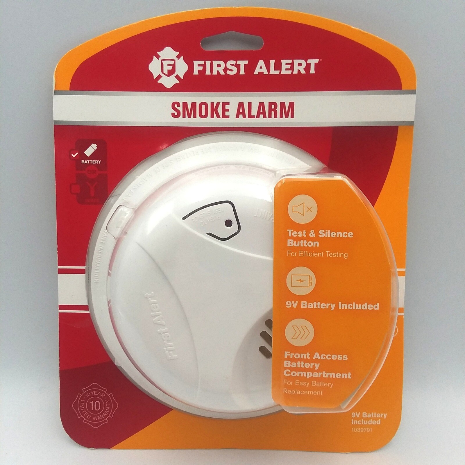 First Alert Smoke Alarm with Test Silence Button & 9V Battery Included