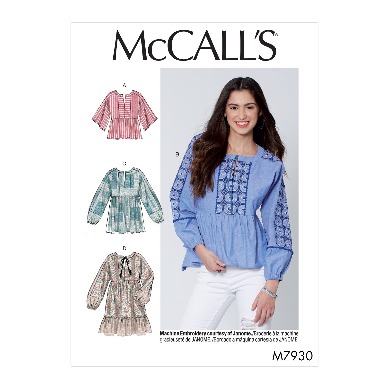 McCall 7930 Sz 4-22 Boho Peasant Baby Doll Empire Gathered Shirt Relaxed Pattern