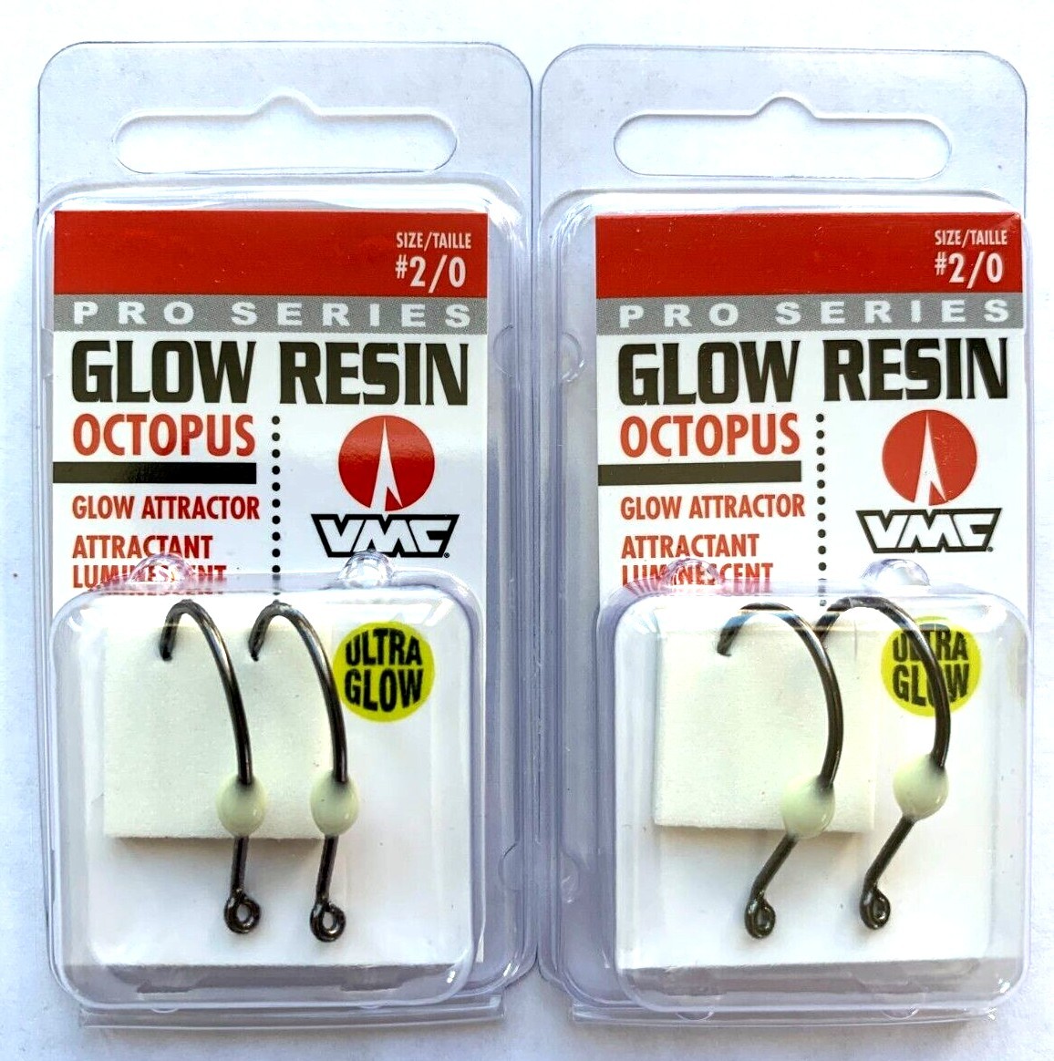 4 VMC Pro Series Glow Resin Octopus Hooks size 2/0 -  Glow