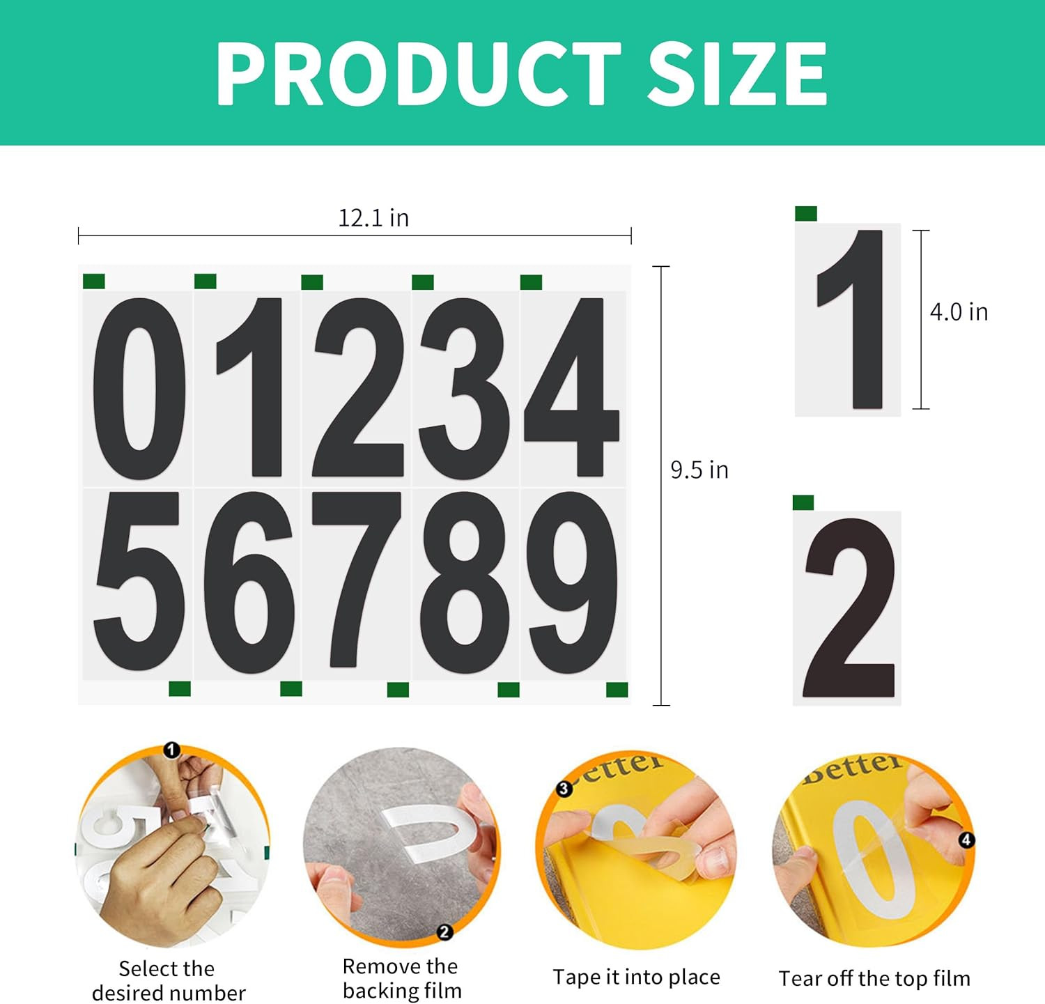 Reflective Mailbox Numbers, 4 Sets Large 0-9 Self Adhesive Number Stickers, Addr