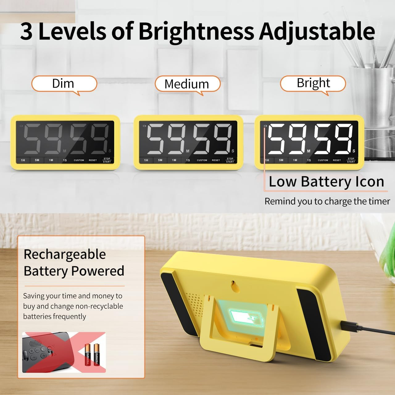 VOCOO Digital Kitchen Timer with 7.8” Extra Large Display, Magnetic, 3 Brightnes