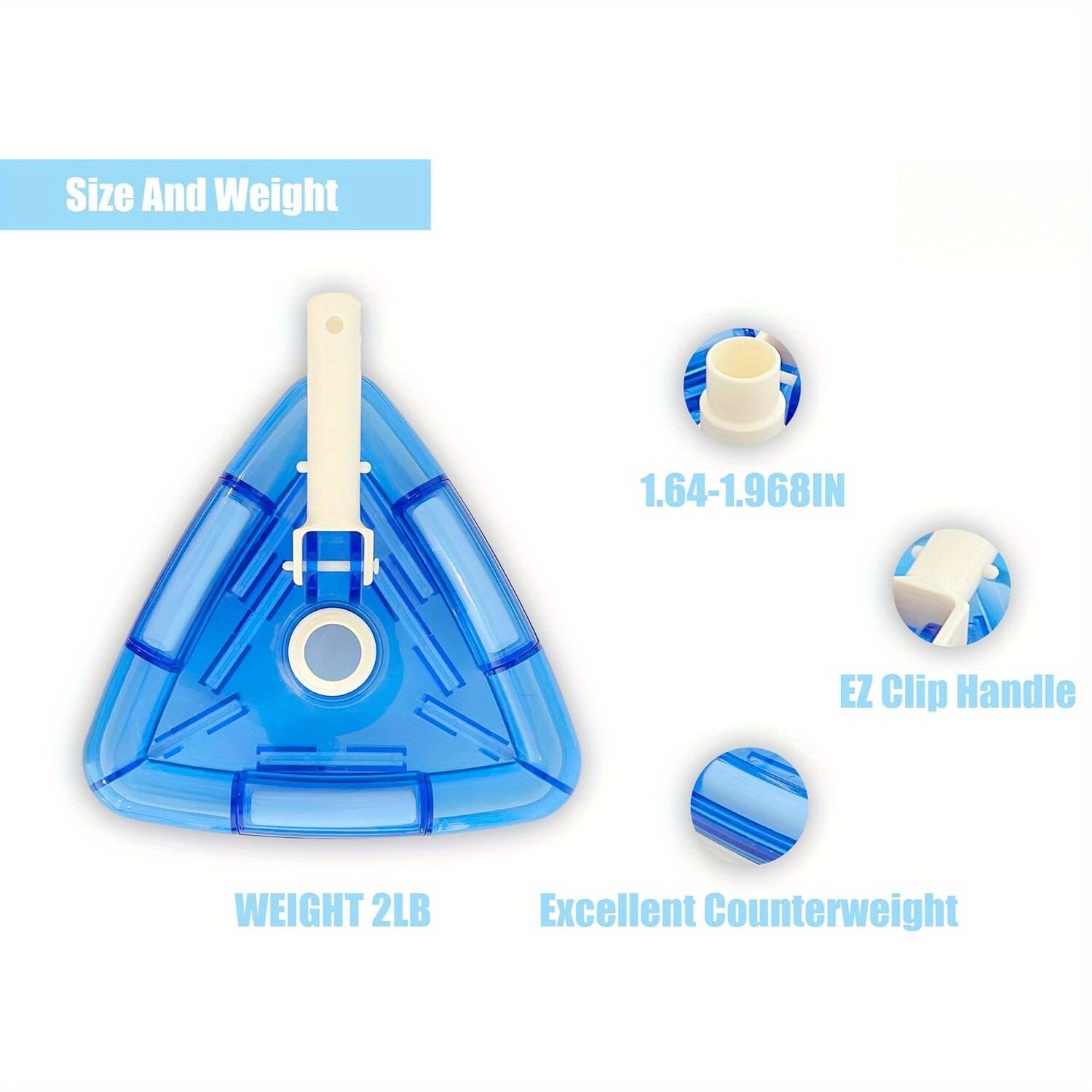 11.4" Weighted Transparent Triangular Pool Vacuum Head w/ Swivel Hose Connection