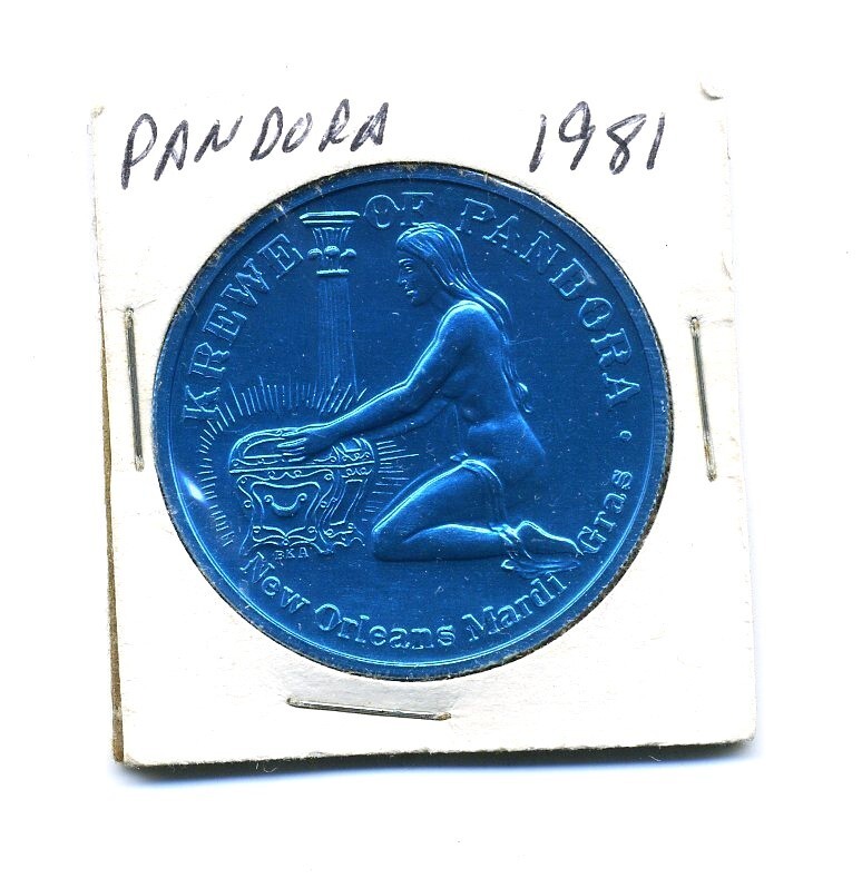 1981 Mardi Gras Blue Aluminum Doubloon Krewe of Pandora/Pandora's Rhapsody