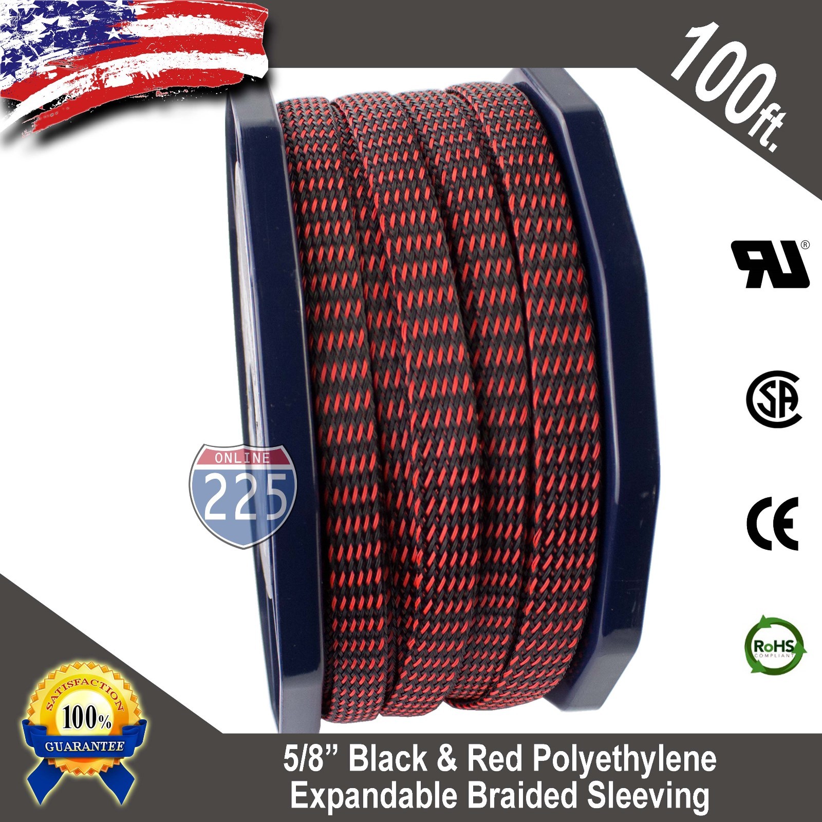 100 FT. 5/8" Black Red Expandable Wire Sleeving Sheathing Braided Loom Tubing US