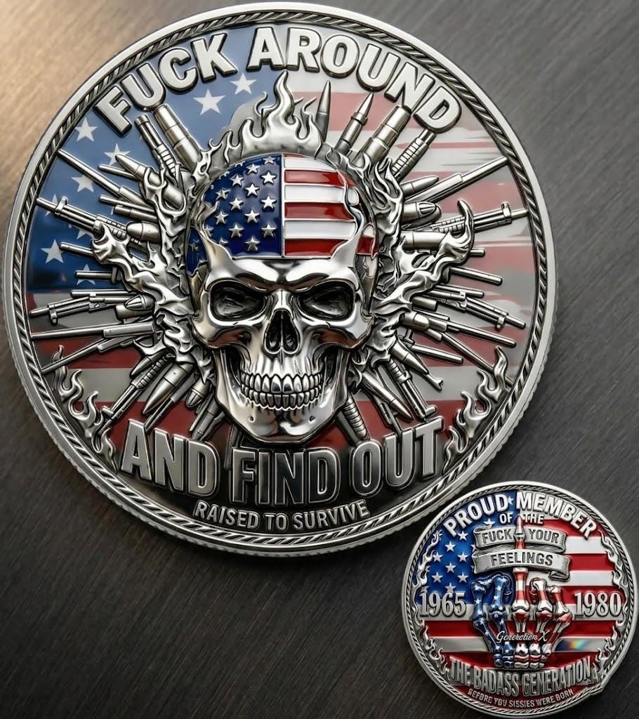 Gen X Rebel Spirit Coin Skeleton Hand Patriotic Replica 2D Flat Token Gift