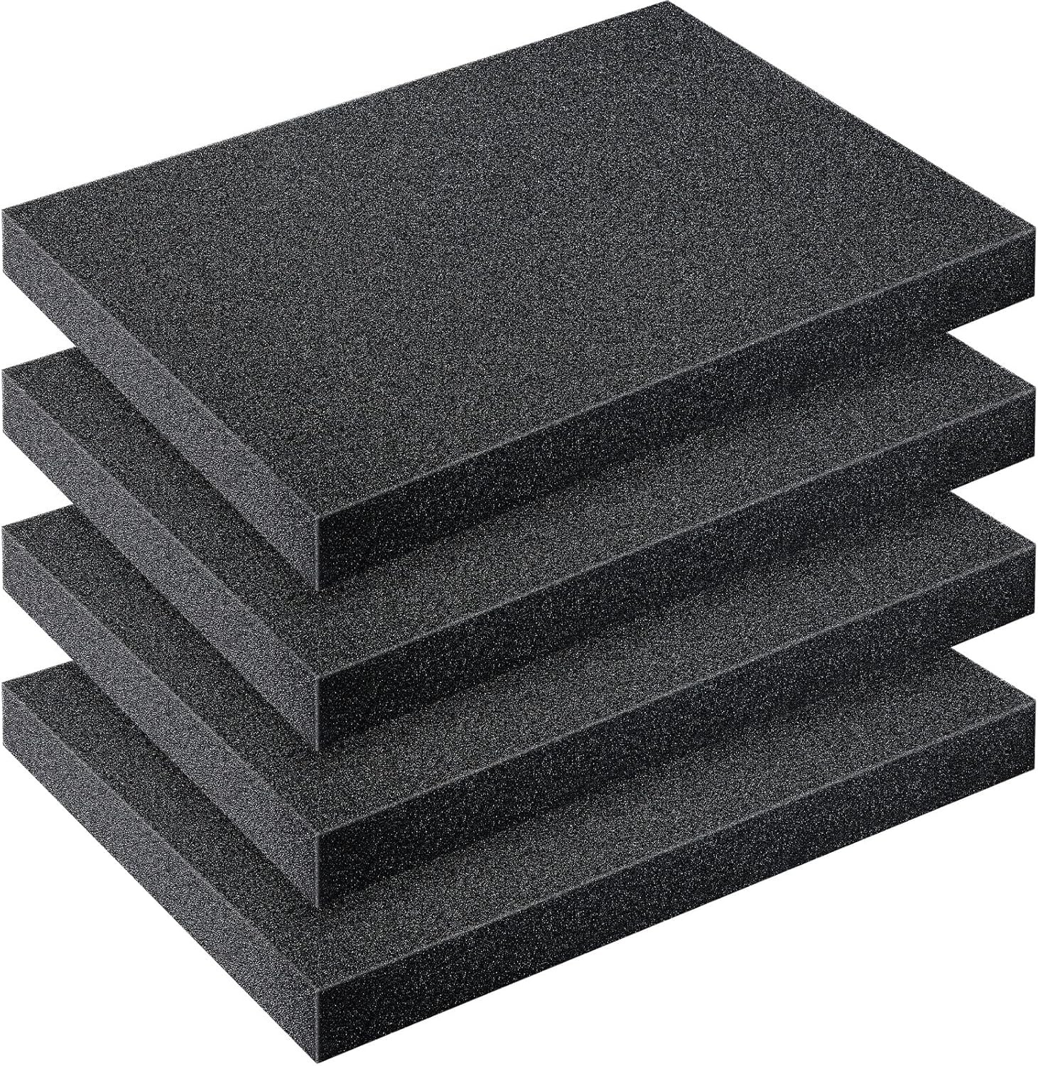 Outus 4 Pcs Cuttable Polyurethane Foam Pads Craft 16 x 12 x 1.5 Inch, Black