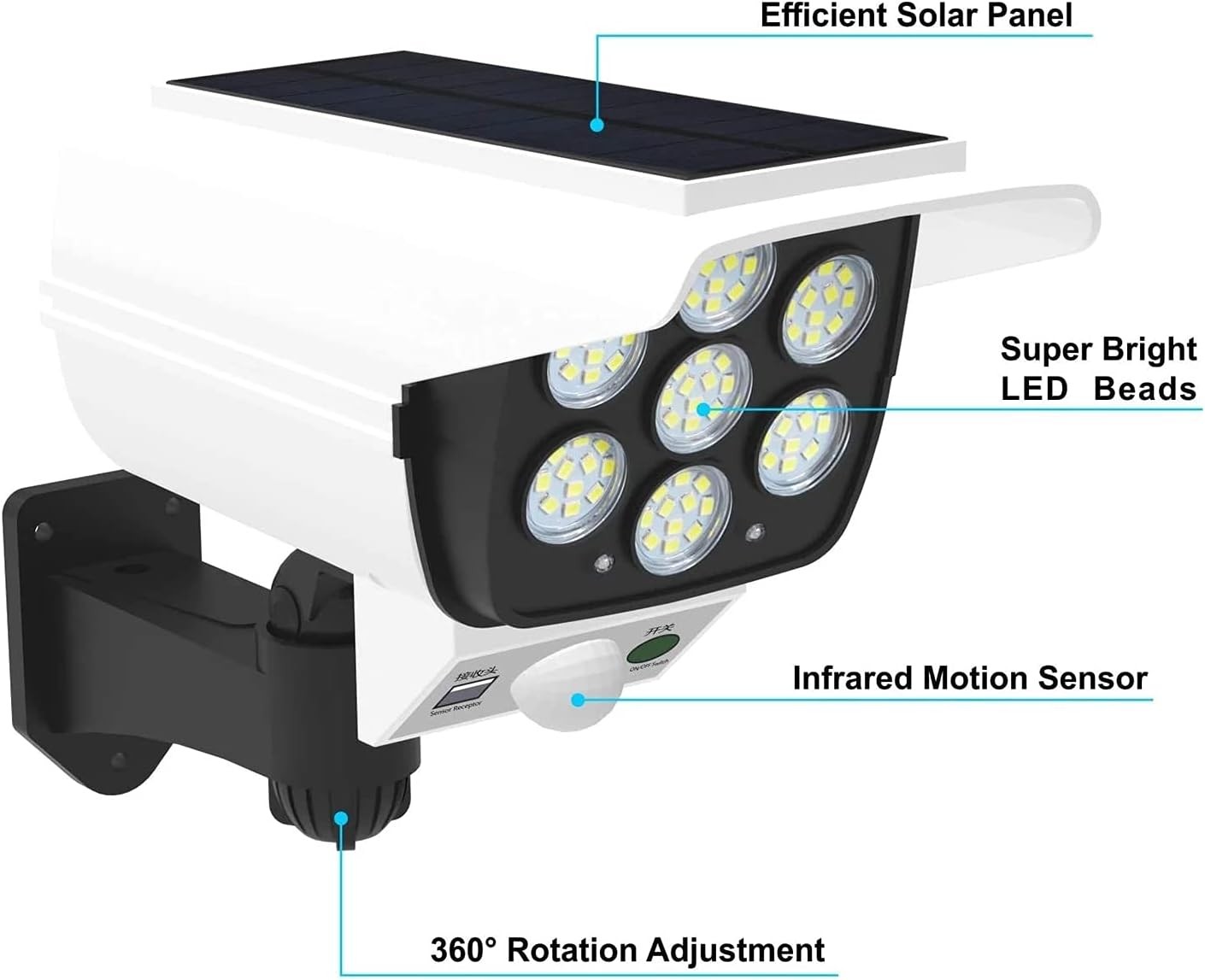Solar Motion Sensor Wall Light Outdoor Garden Wireless 77 LED Security Spotlight