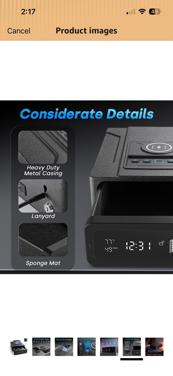 KPASAFE Smart Safe WX005 Biometric Digital Safe, Wireless Charging, Black Small