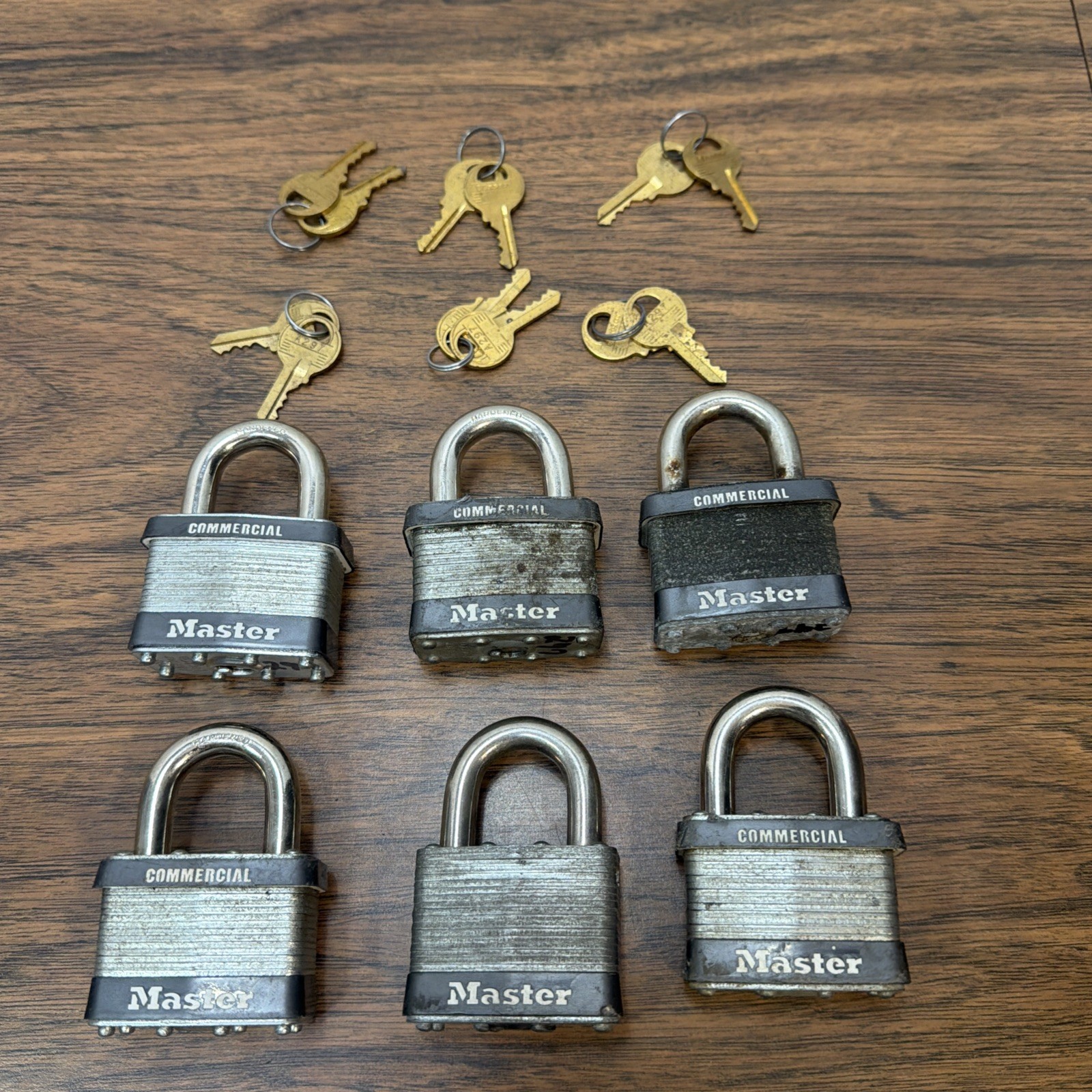6 Master Lock LOT Commercial Padlocks KEYED ALIKE w/ Keys Heavy Duty Storage