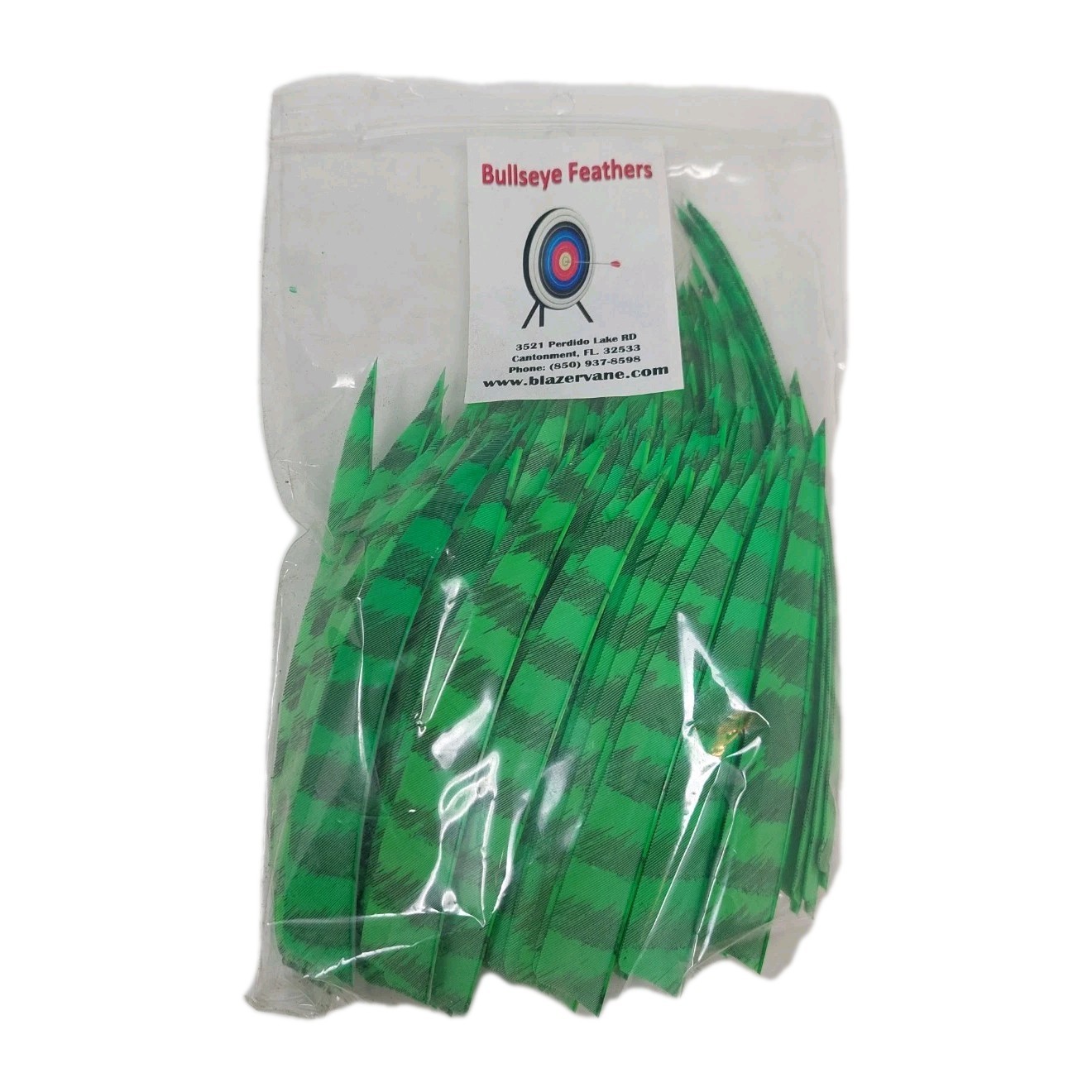 100pk Bullseye Bowhunting Arrow Feathers 5" Right Wing: Shield Barred Lime Green