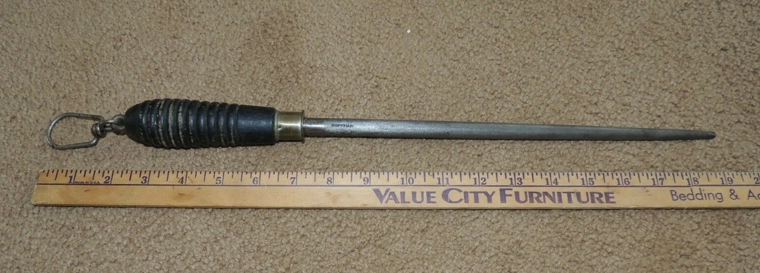 VTG Hoffman Knife Sharpening Steel Rod, Swivel Hanger, BLACK Wood Handle