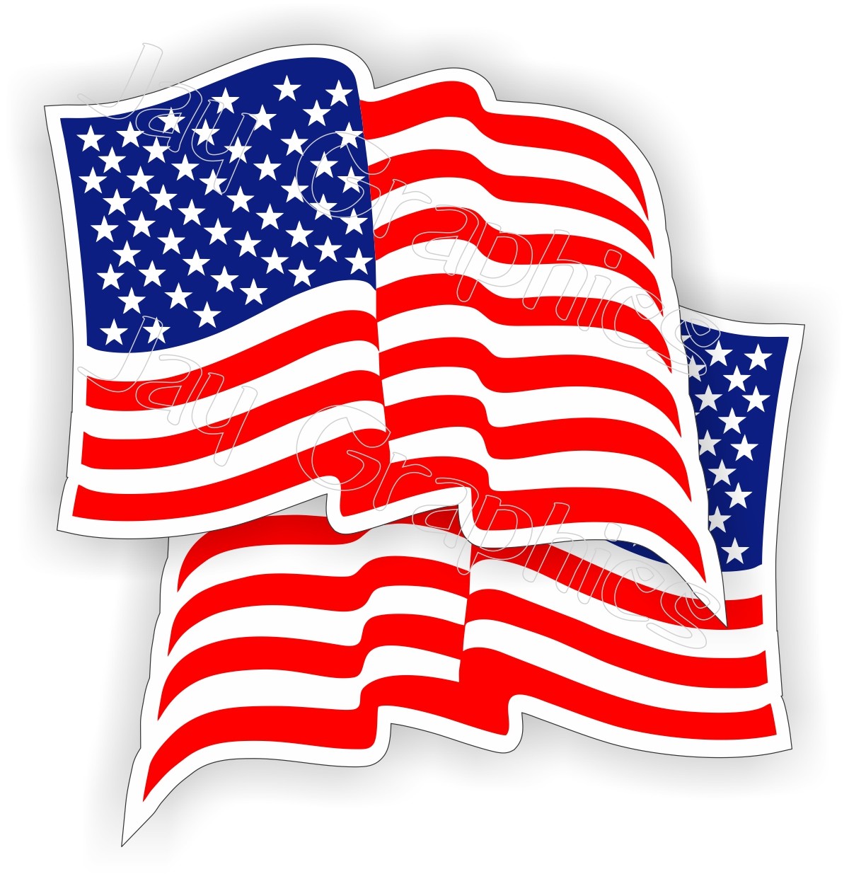 (2) Waving American Flag Hard Hat Stickers | Flags Decals Helmet Motorcycle USA