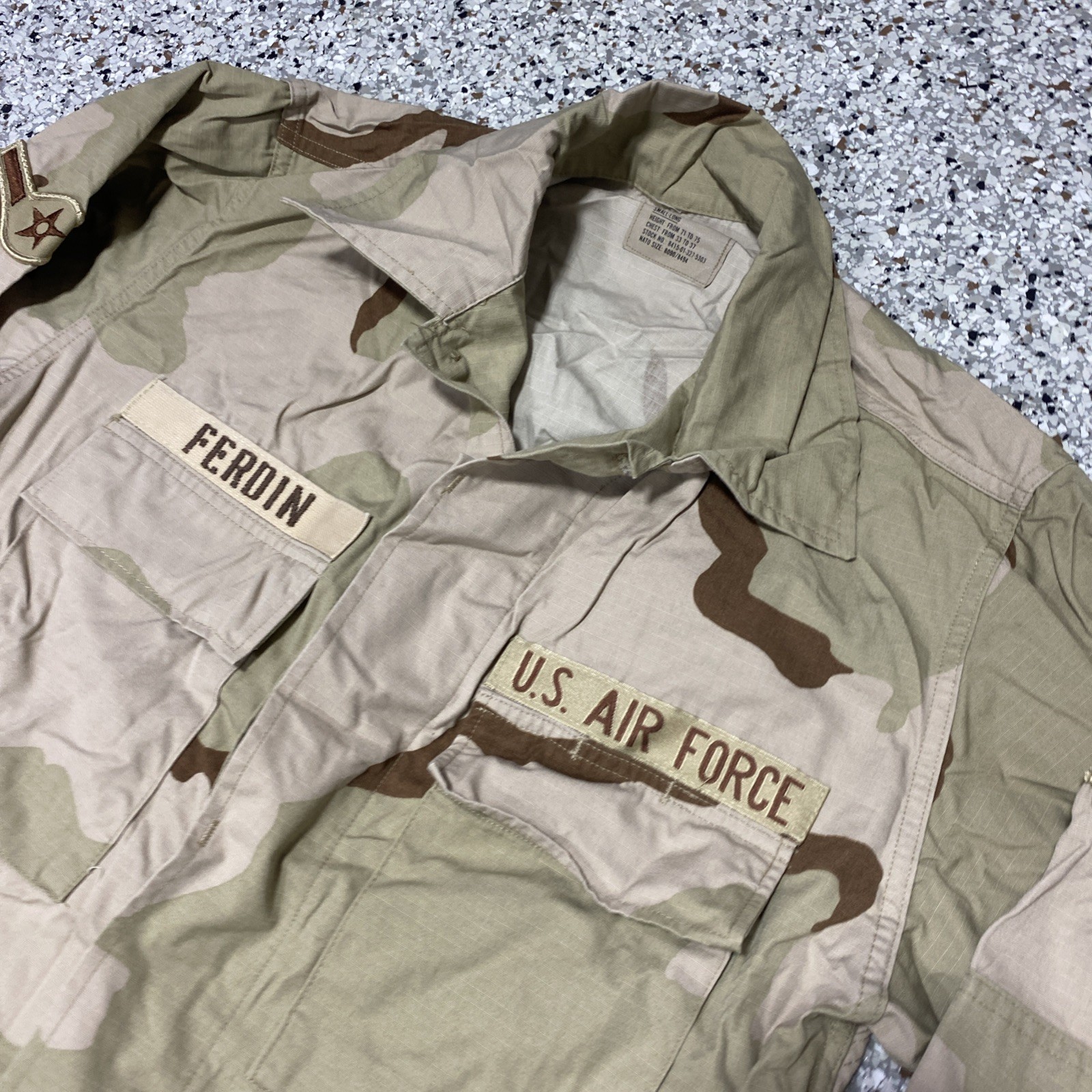 USAF DESERT COAT CAMO COMBAT SZ Small Long “Ferdin” Air Force Riptstop