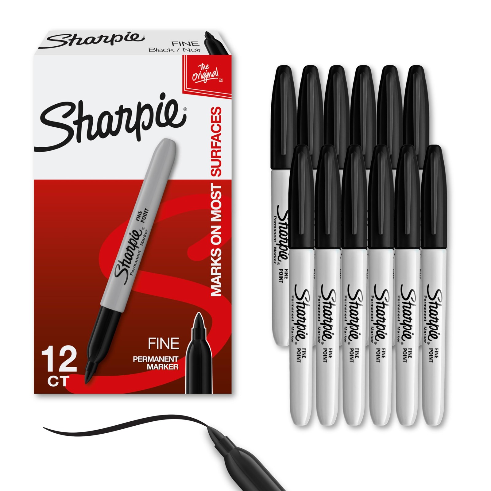 Sharpie Permanent Markers, Fine Tip, Black, 12 1 Count (Pack of 12), Black