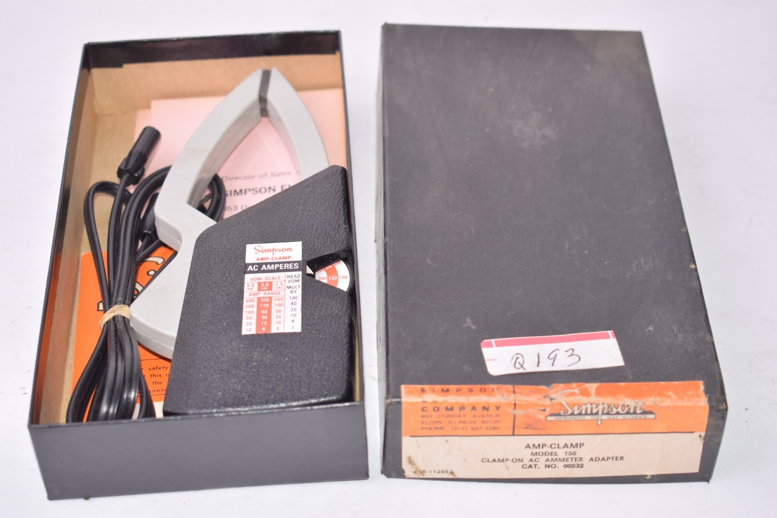 NEW Simpson Model 150 Amp-Clamp Clamp-On AC Ammeter Adapter Cat No. 00532