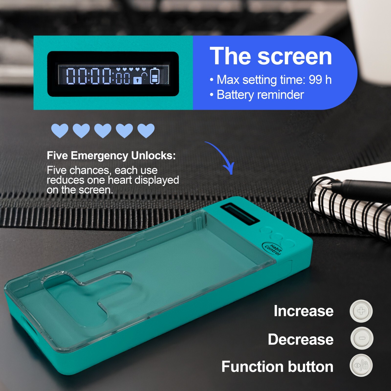 Habit Control Phone Lock Box for Cell Phone | Timer Lock Box | Turquoise