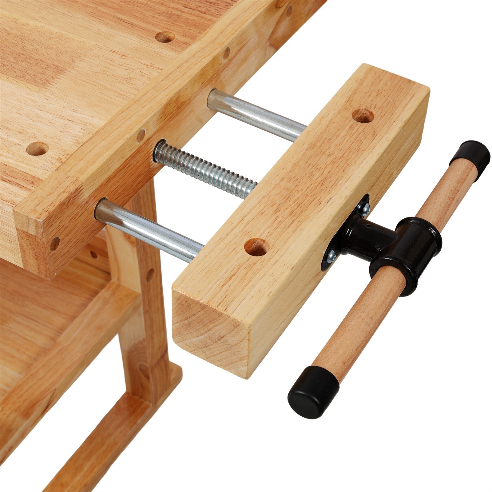 55" Wood Workbench Adjustable Handle 300Lbs Capacity with Storage Heavy Duty