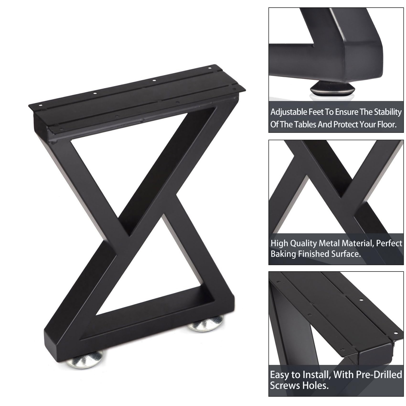 Taelakeni 16 Inch Metal Bench Coffee Table Legs, Set of 2, Black
