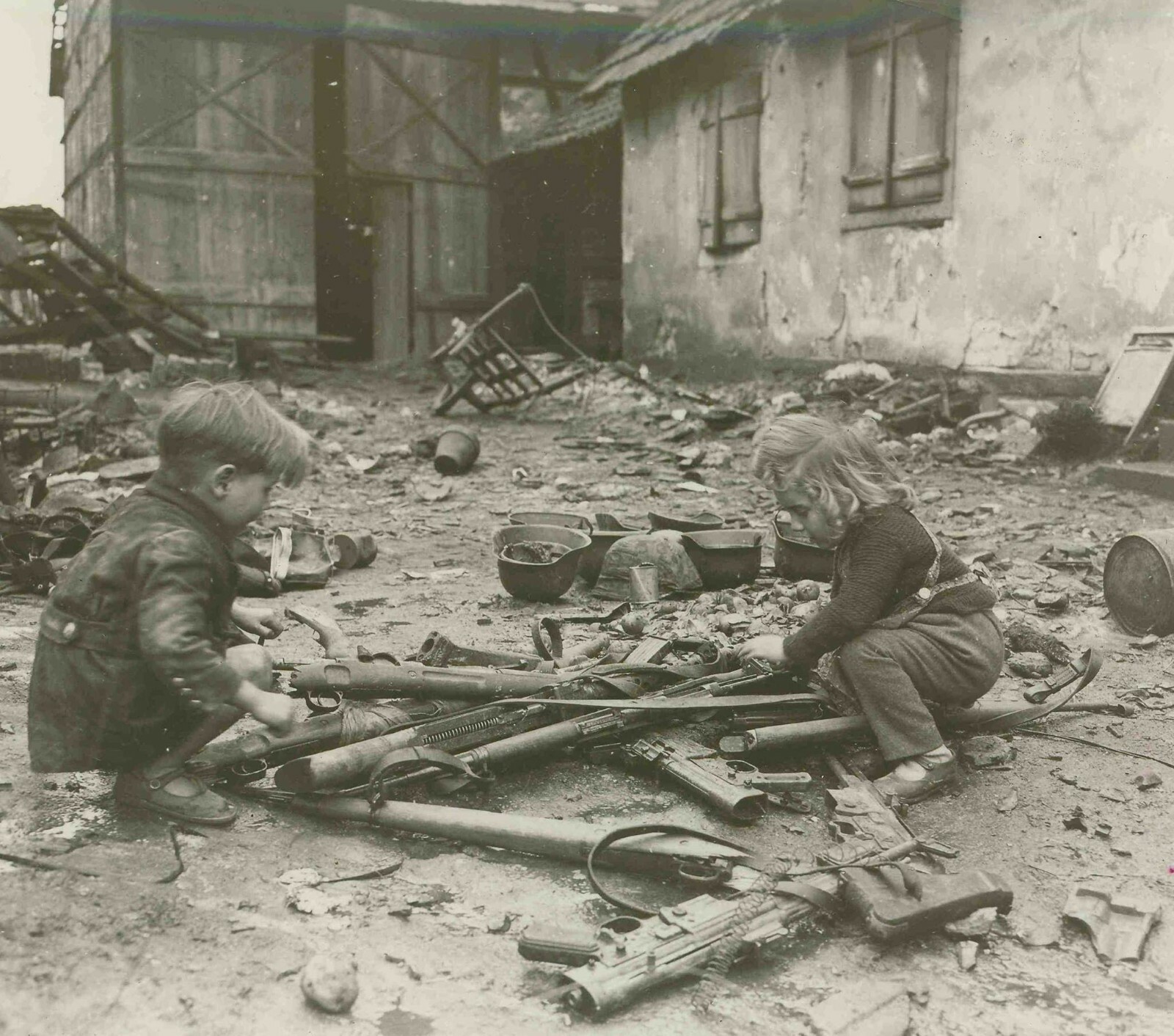 WW2 WWII Photo German Child Plays in Debris Berlin Germany World War Two / 1834