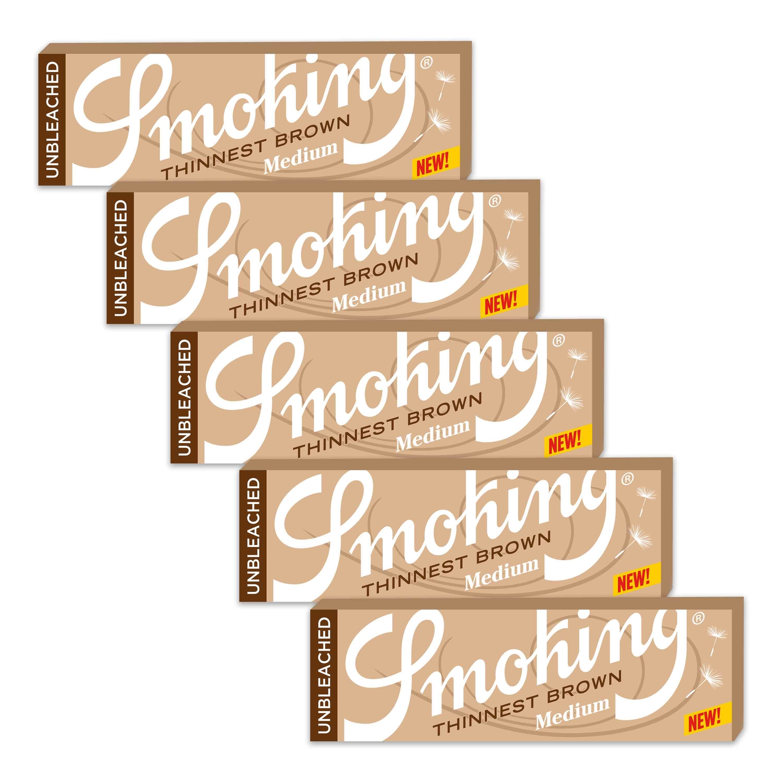 Smoking Thinnest Brown Rolling Papers Medium 1 1/4 (78mm Size) (5 Booklets)