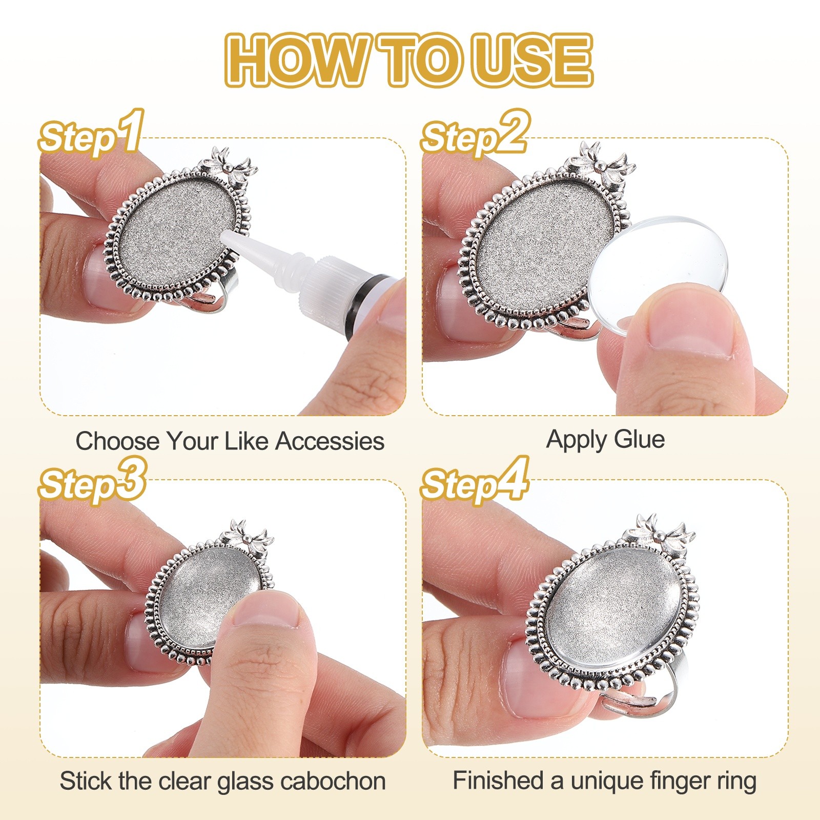 10Pcs Metal Ring Base, 18mm Ring Blank Base with 10Pcs Cabochon(Multicolor)