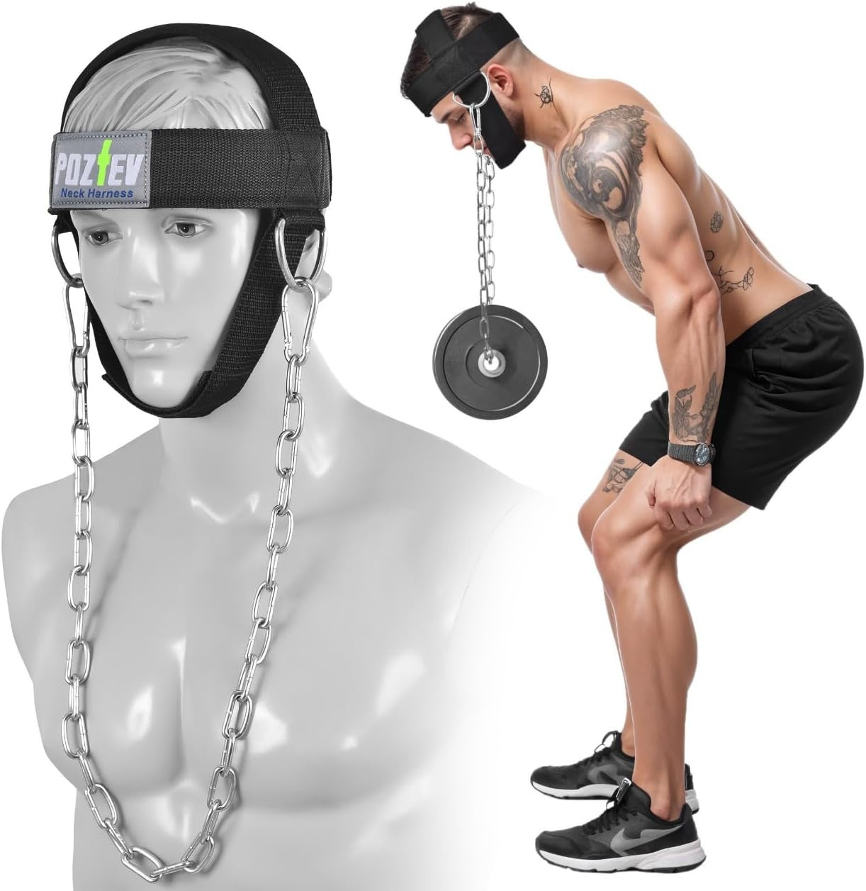 Neck Harness with Heavy-Duty Chain - Adjustable Head and Chin Straps for Neck St
