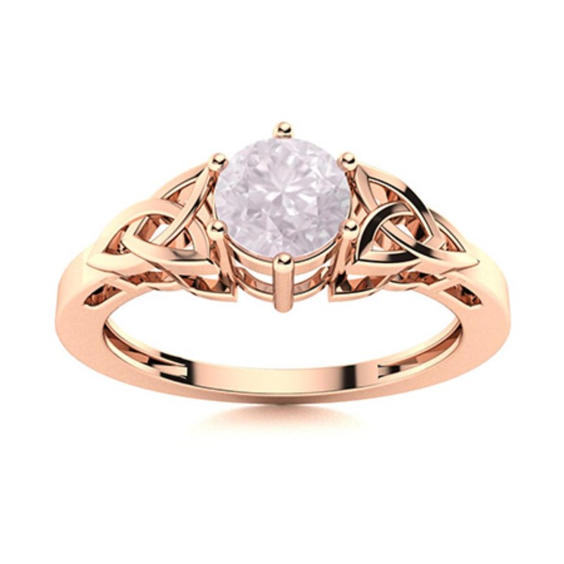 925 Sterling Silver Rose Plated Solitaire 5 MM Round Rose Quartz Celtic Ring