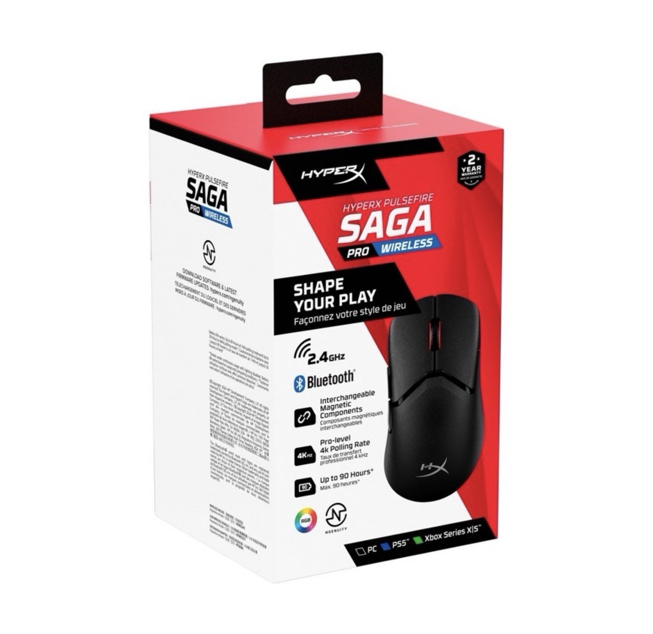 HyperX Pulsefire Saga Pro Wireless Gaming Mouse RGB Bluetooth PC PS5 Xbox NEW