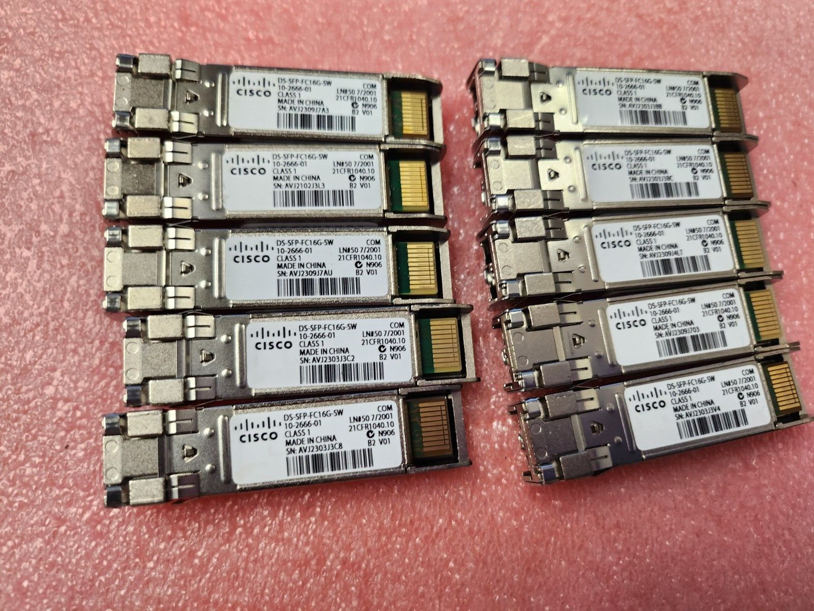 Lot of 10 Cisco DS-SFP-FC16G-SW 10-2666-01 SFP+ 16G SW 850nm MMF