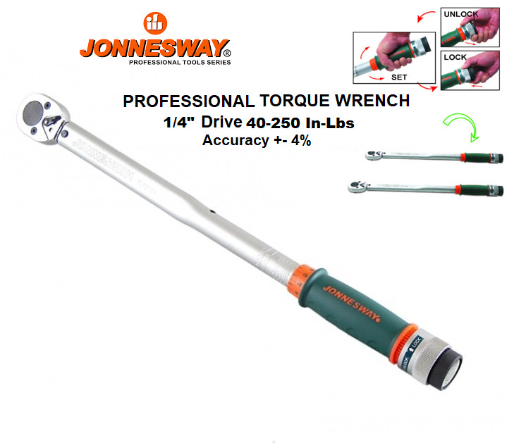 Jonnesway T07020F 1/4" Micrometer Torque Wrench 40-250 IN/Lbs