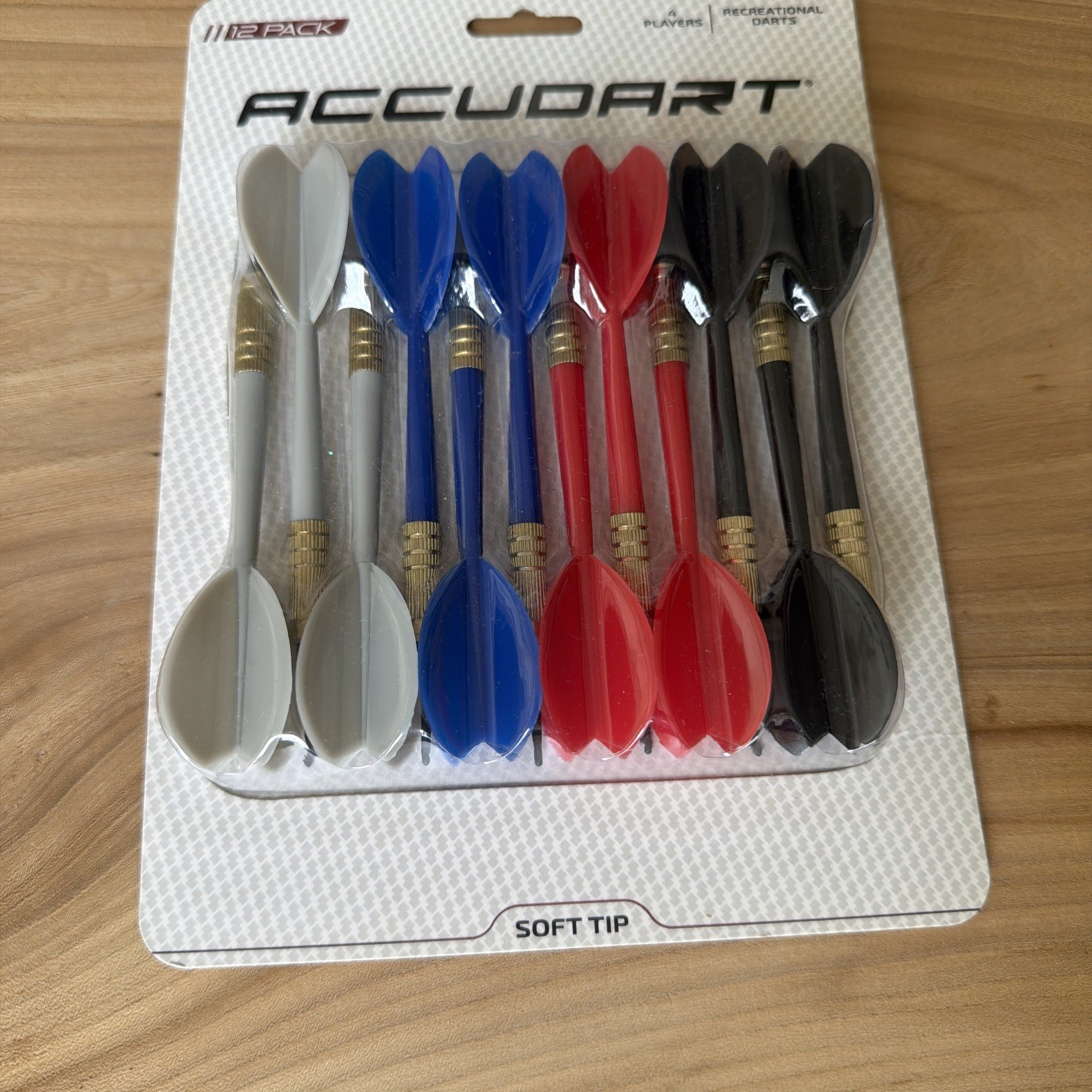 ACCUDART - 12 Pack Soft Tip Darts Brass Finish Steel Barrels 4 Colors NEW