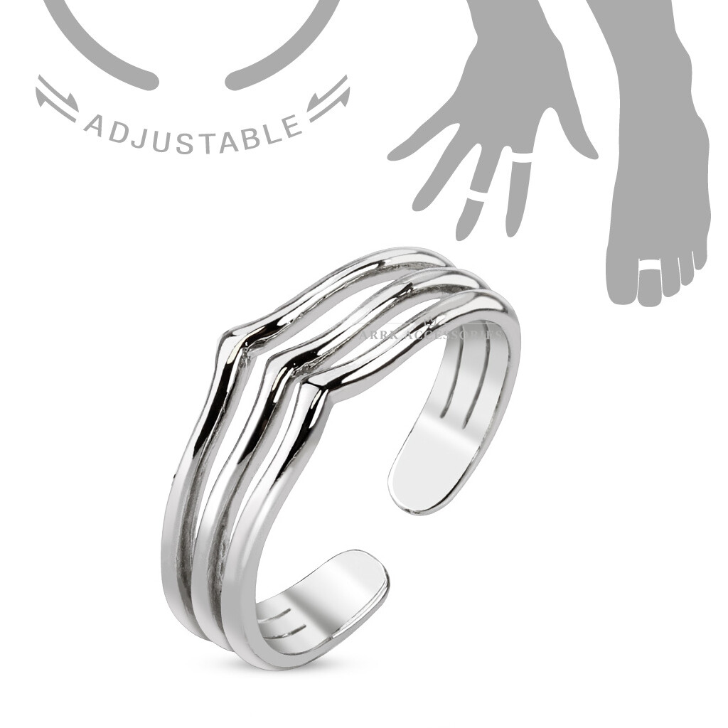 Adjustable Silver Triple Lines Toe Ring Finger Mid-Ring Band