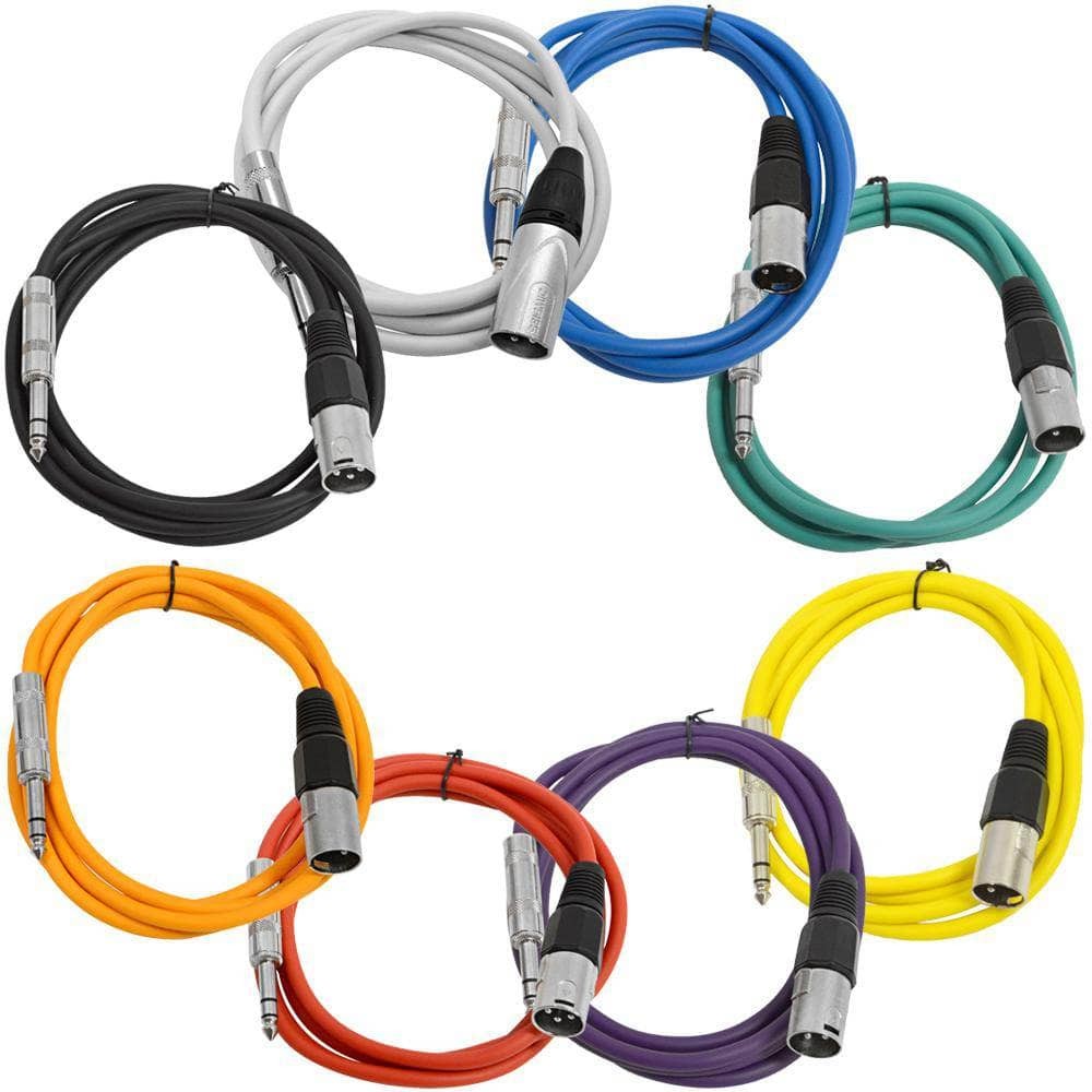 8 Pack Multi-Color 6ft XLR Male to 1/4 Inch TRS Patch Cables