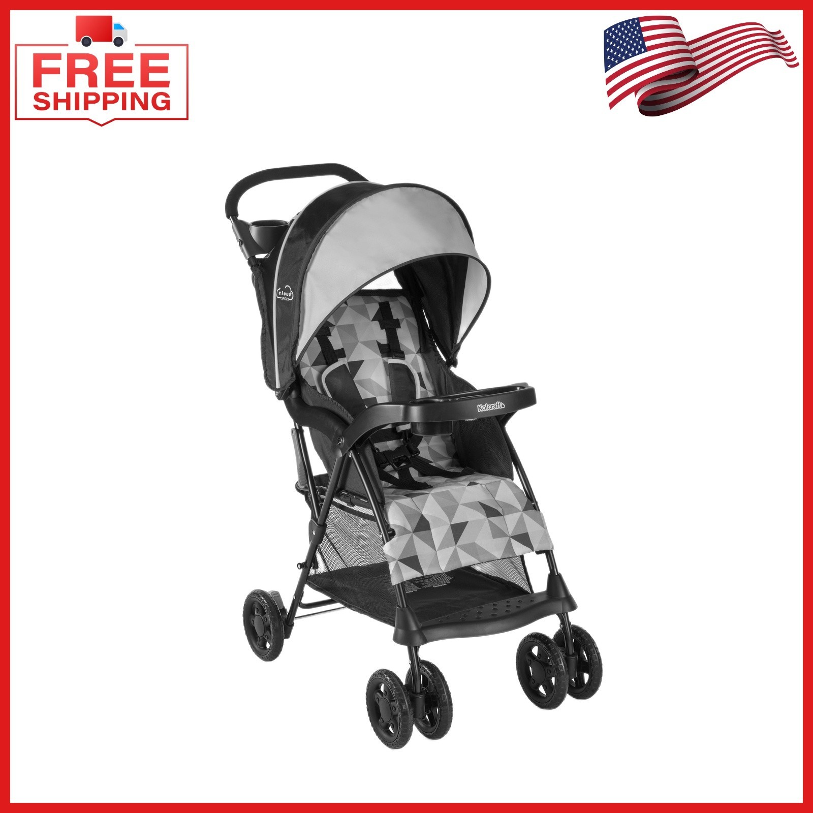 Kolcraft Cloud Sport Lightweight Stroller Gray Compact Fold For Toddler & Baby