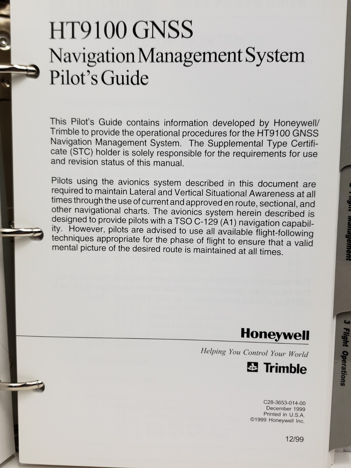 Honeywell Trimble HT9100 GNSS Navigation Management System Pilot's Guide