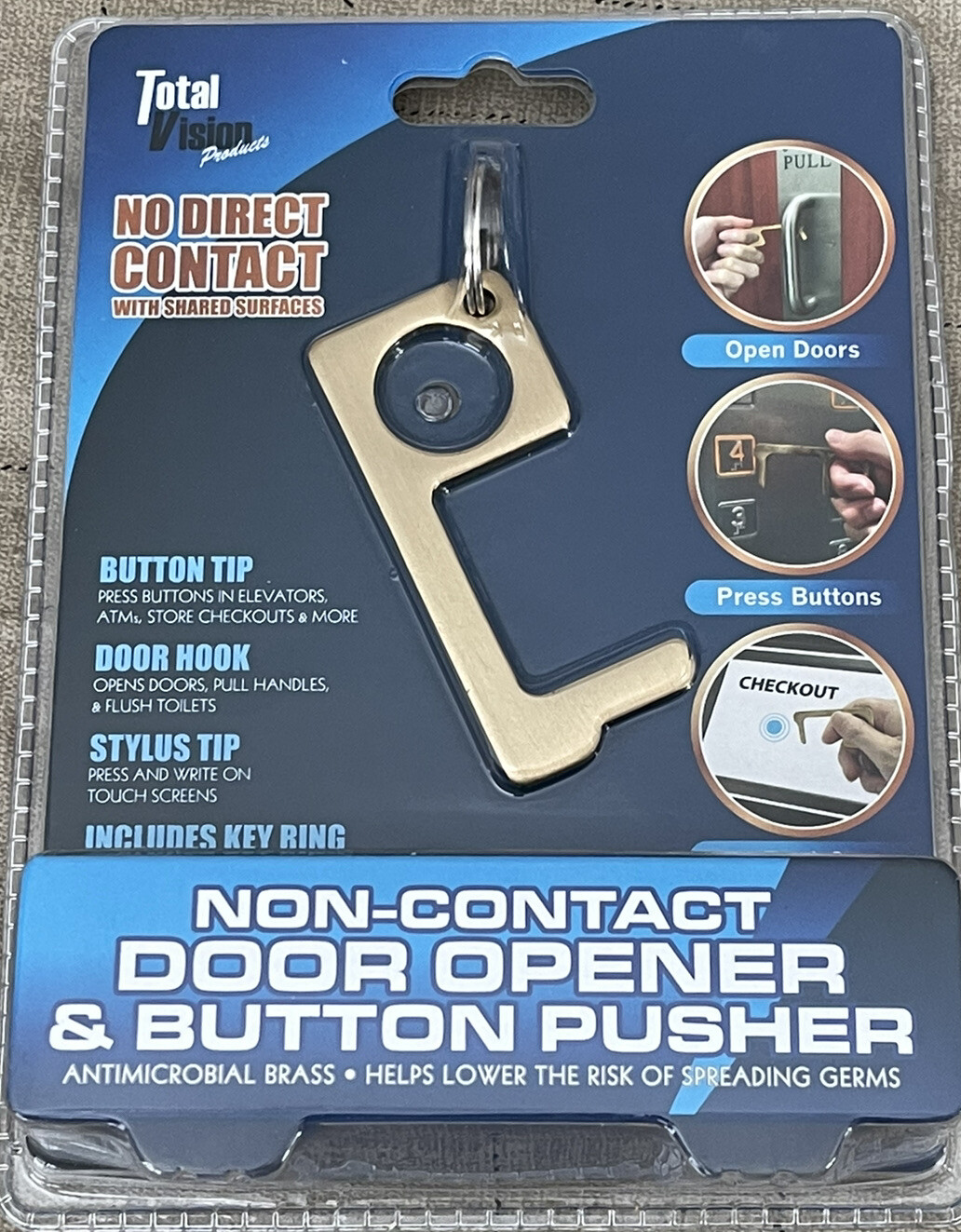 NON-CONTACT DOOR OPENER & BUTTON PUSHER ANTIMICROBIAL BRASS NIB