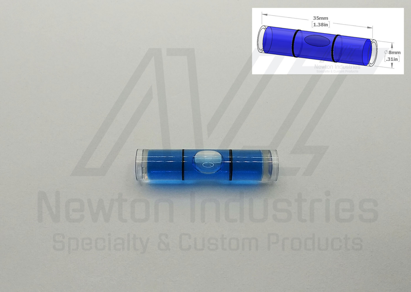 5pcs Acrylic Ø8x35mm Bubble Spirit Level Vial Blue Sens: ±0.54° in lines 32'/2mm