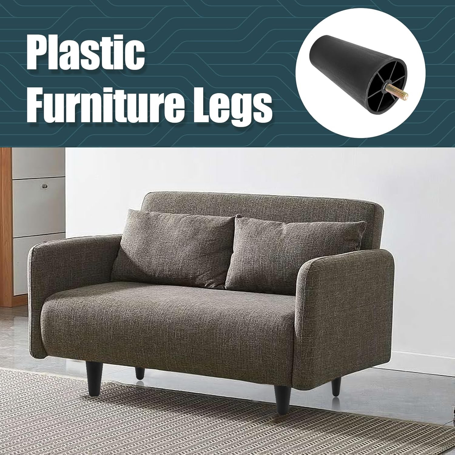 4 Pc 4" Furniture Legs M8 Threaded Tapered Black Sofa Cabinet Replacement