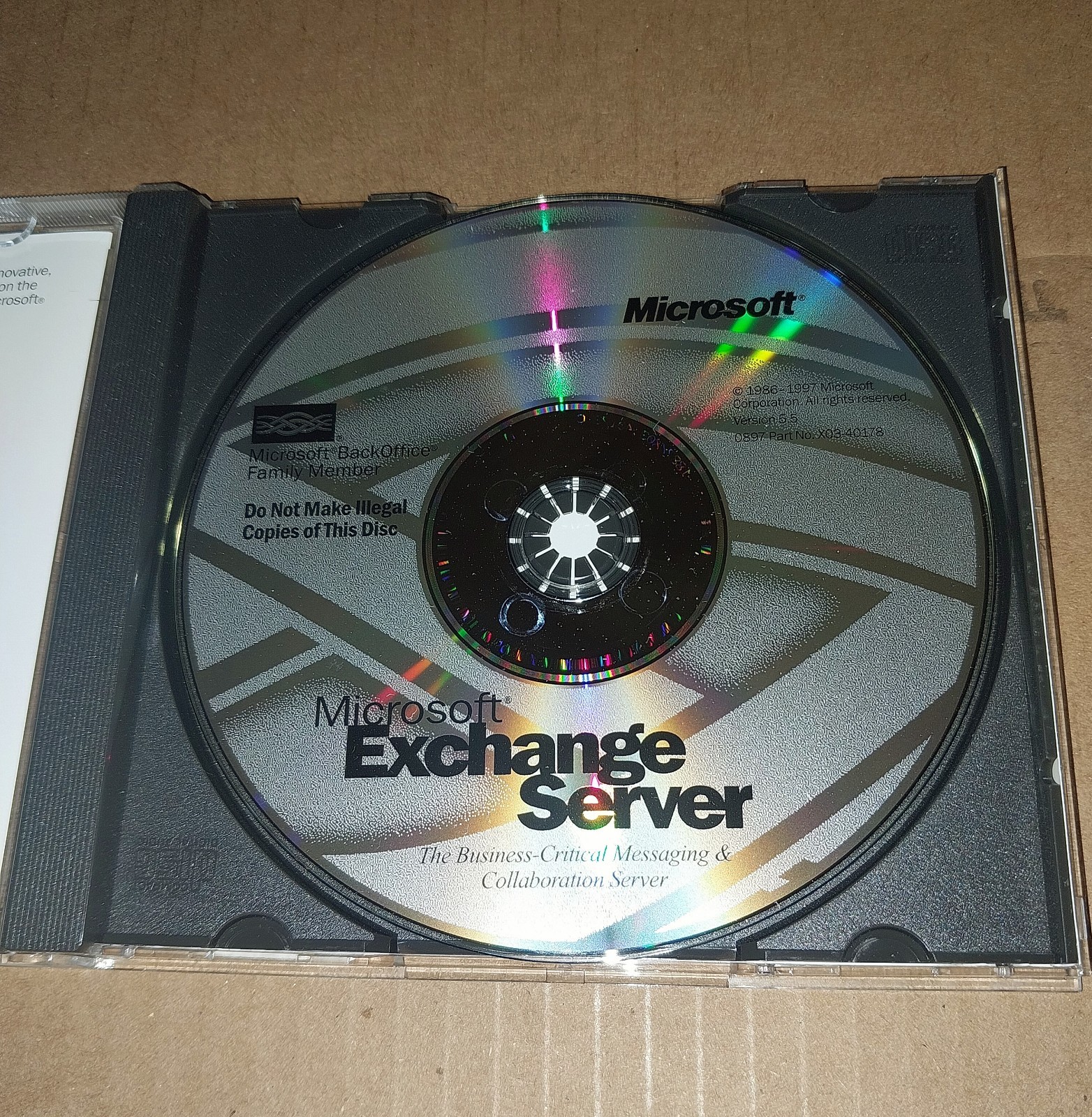 VINTAGE MS MICROSOFT EXCHANGE SERVER VERSION 5.5 w/ PRODUCT KEY for COMPUTER PC