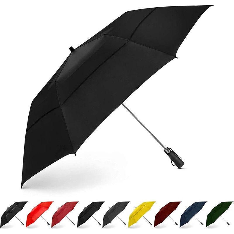 Windproof Double Canopy Travel Umbrella Auto Open Close Compact Lightweight New