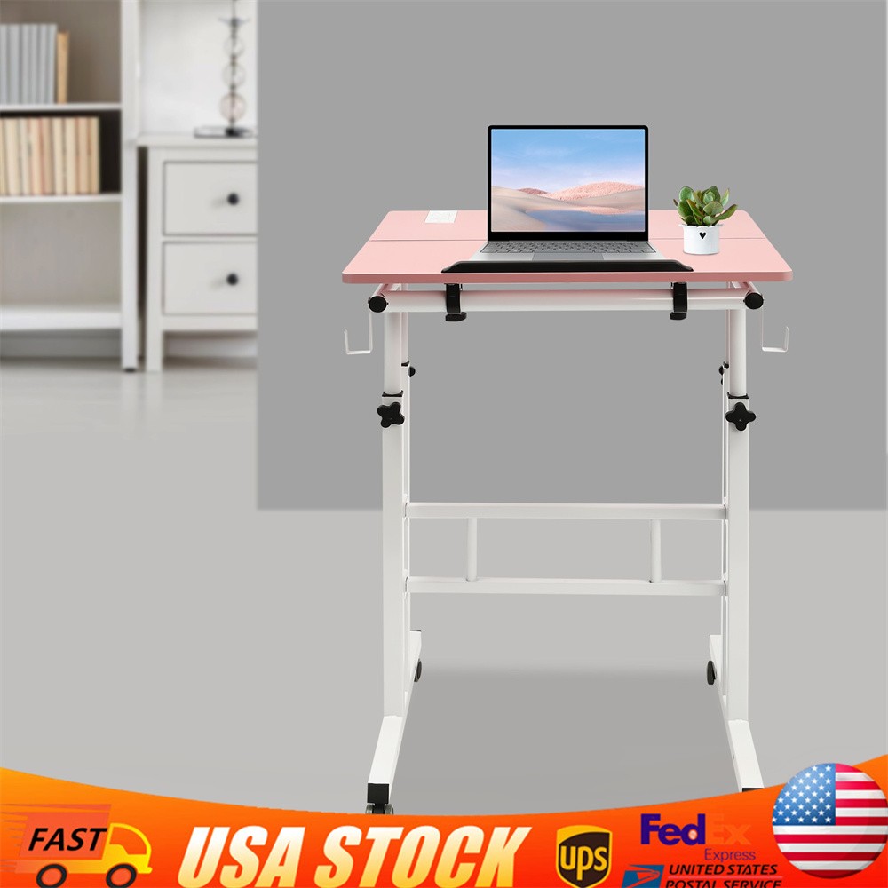 Rolling Laptop Desk Adjustable Height Office Laptop Table Stand up Workstation
