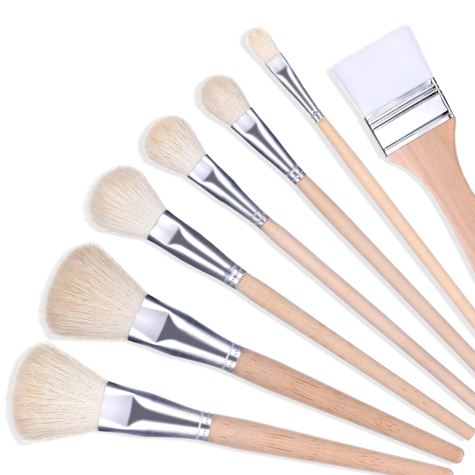 Gjinxi 7PCS Mop Brush for Acrylic Painting with Wooden Handle, Goat Hair Blen...
