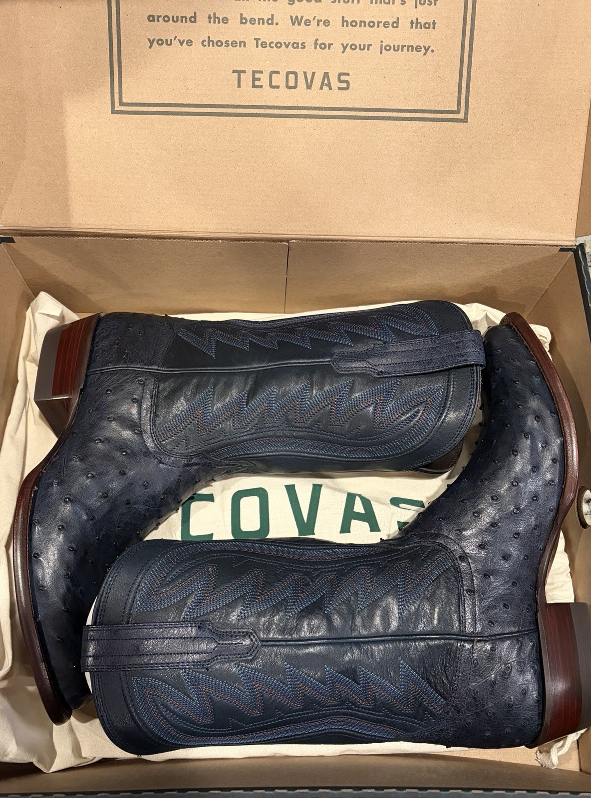 Tecovas The Wyatt Atlantic Blue Ostrich Cowboy Boots 10D