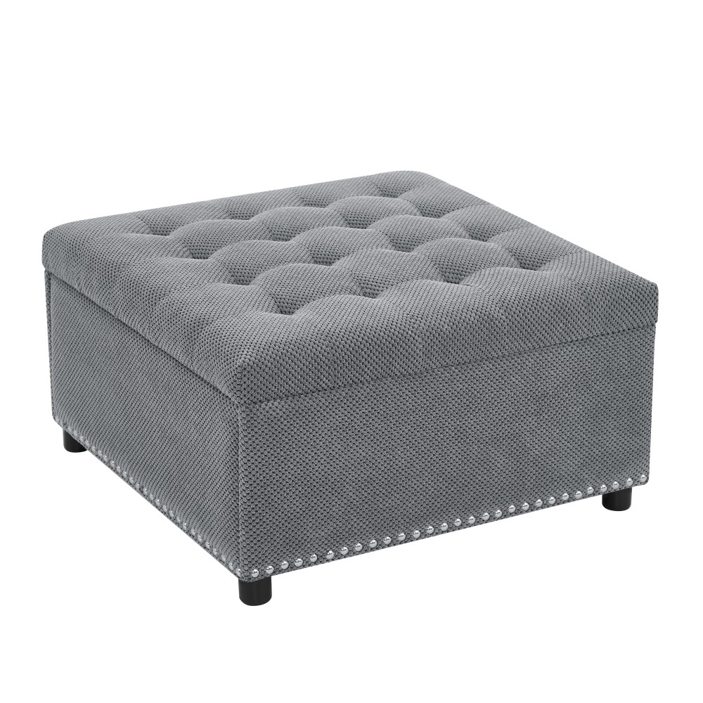 Storage Ottoman, Tufted Footstool, Nailhead Trim Ottoman, Square Storage Ottoman