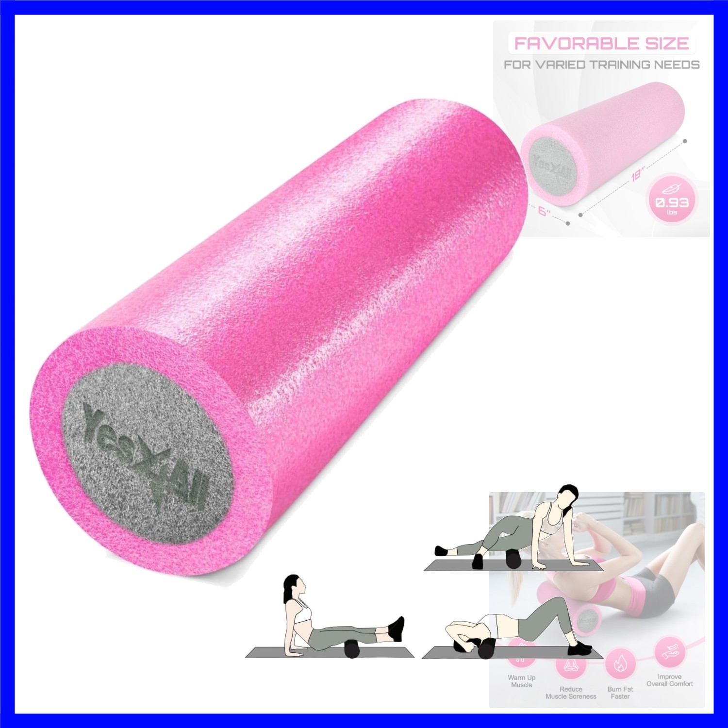 High-Density EPP Round Back Roller Foam, Exercise Foam Roller for Yoga, Pilat...
