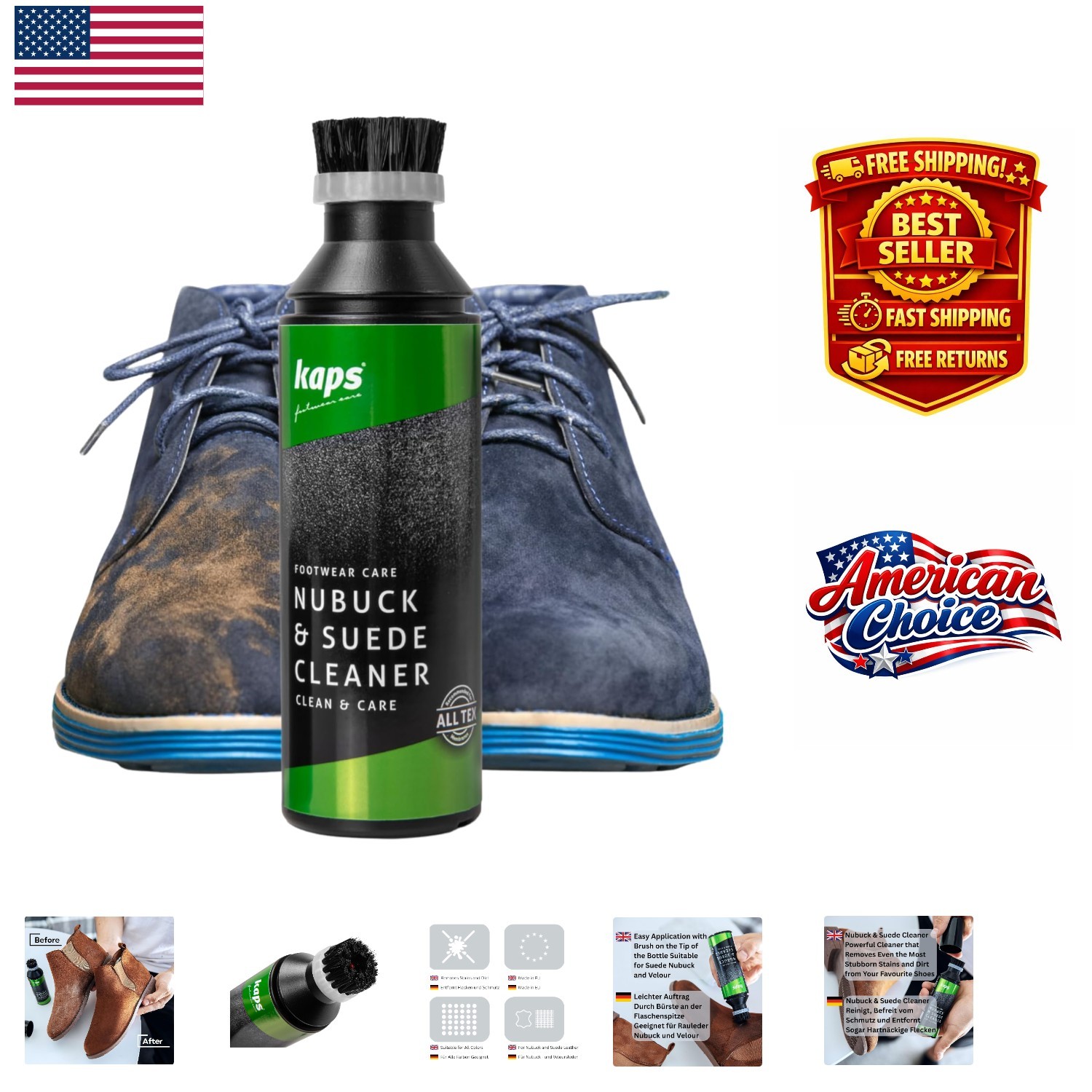 Transparent Nubuck & Suede Shoe Cleaner 75ml - Easy Stain Removal with Brush