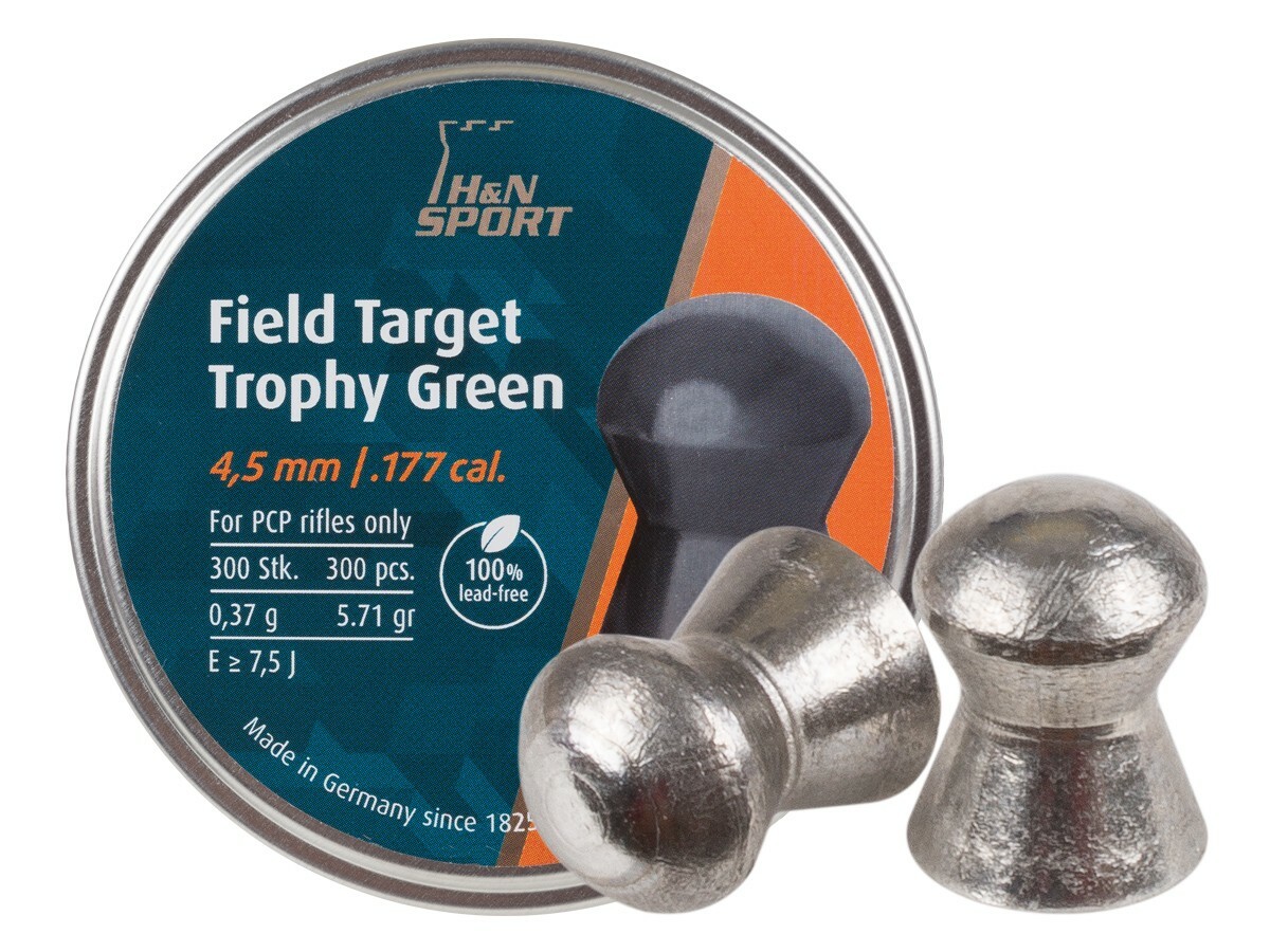 H&N Field Target Trophy Green 300 Count LEAD-FREE 4.5mm .177 Caliber Pellets