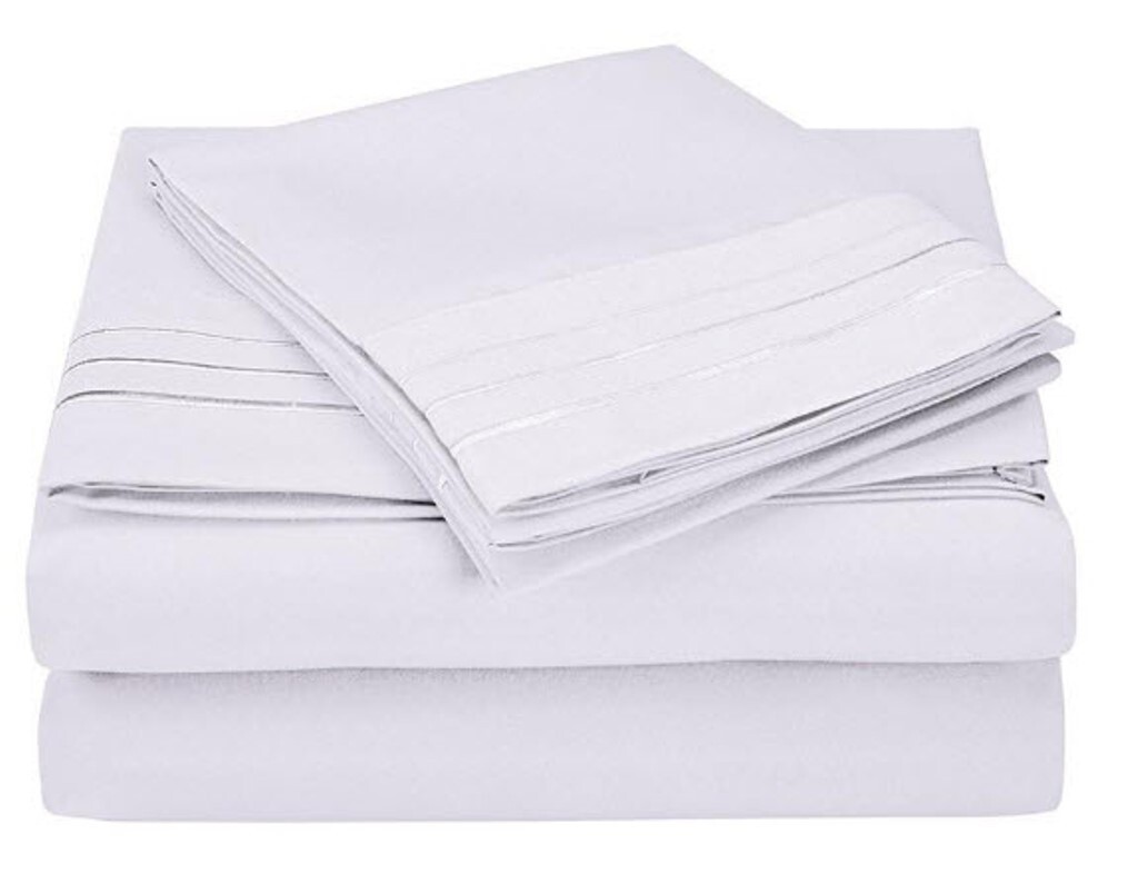 Luxor Style Microfibr 3-Line Embroidered FLAT Sheet ~ White ~ King 108 x 102 NEW