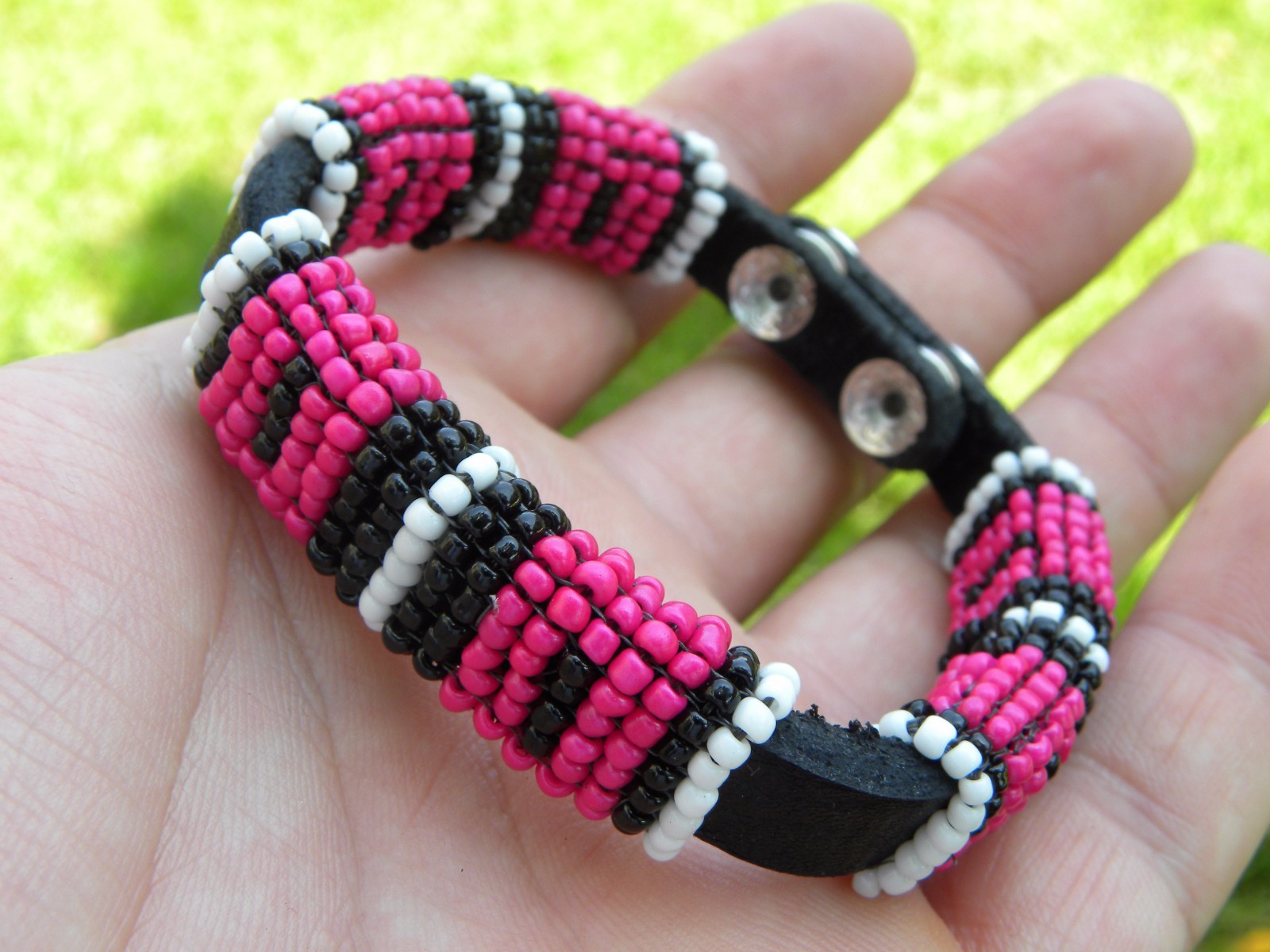 Cuff  Bracelet Buffalo leather handcrafted one of kind glass bead adjustable
